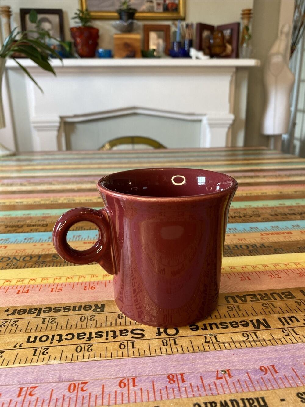 Fiestaware Burgundy Coffee Mug Tom and Jerry O ring handle Made In USA FIESTA